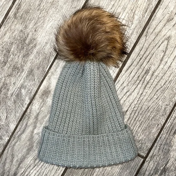 Bogner Gray Knit Hat with Faux Fur Pom - Picture 2 of 4
